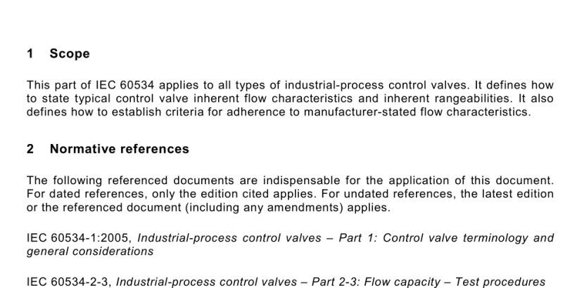 IEC 60534-2-4:2009 pdf downlaod - Industrial-process control valves – Part 2-4: Flow capacity – Inherent flow characteristics and rangeability