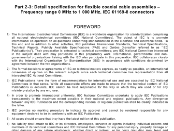 IEC 60966-2-3:2009 pdf download - Radio frequency and coaxial cable assemblies – Part 2-3: Detail specification for flexible coaxial cable assemblies – Frequency range 0 MHz to 1 000 MHz, IEC 61169-8 connectors