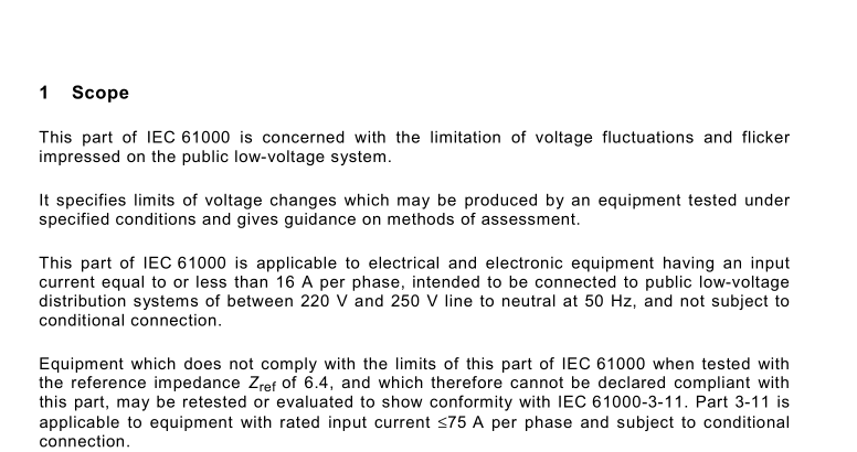 IEC 61000-3-3:2008 pdf download - Electromagnetic compatibility (EMC) – Part 3-3: Limits – Limitation of voltage changes, voltage fluctuations and flicker in public low-voltage supply systems, for equipment with rated current ≤16 A per phase and not subject to conditional connection