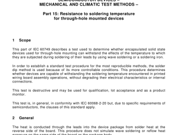 IEC 60749-15:2010 pdf download - Semiconductor devices – Mechanical and climatic test methods – Part 15: Resistance to soldering temperature for through-hole mounted devices