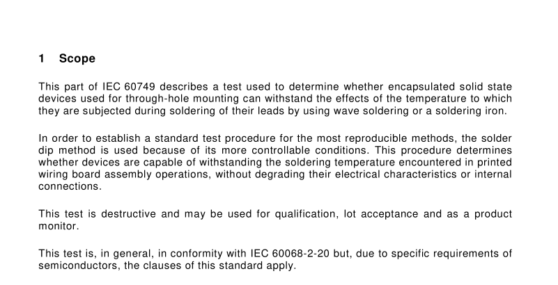 IEC 60749-15:2010 pdf download - Semiconductor devices – Mechanical and climatic test methods – Part 15: Resistance to soldering temperature for through-hole mounted devices